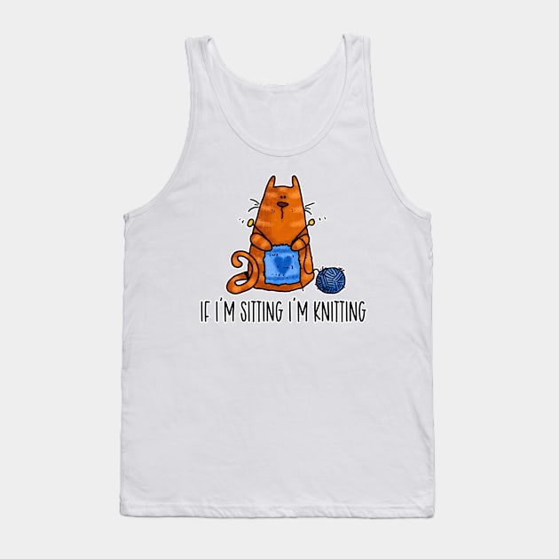 If I'm Sitting I'm Knitting (Ginger Kitty) Tank Top by Corrie Kuipers